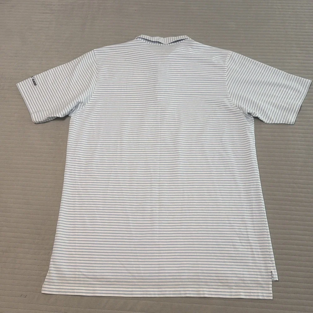 B. Draddy Polo Shirt Men's Large Blue Short Sleeve Golf Stretch Casual Striped